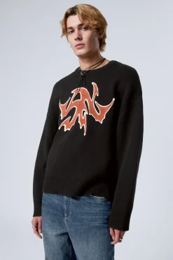 Weekday HEAVY-KNIT PATCH PRINT SWEATER black Flash Sale
