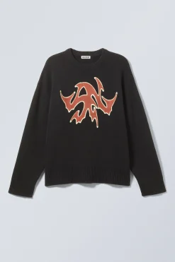 Weekday HEAVY-KNIT PATCH PRINT SWEATER black Flash Sale