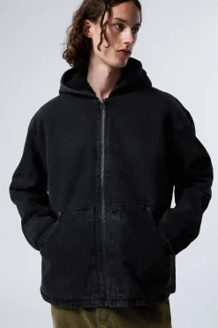 Weekday HOODED DENIM PILE JACKET black tie Best Sale