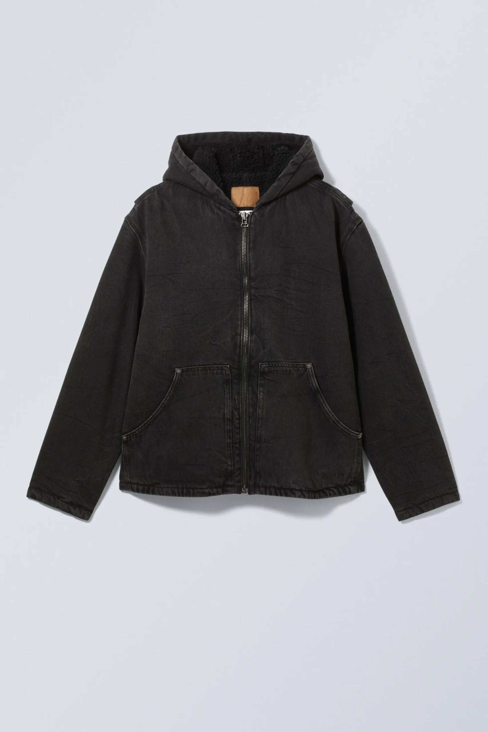Weekday HOODED DENIM PILE JACKET black tie Best Sale