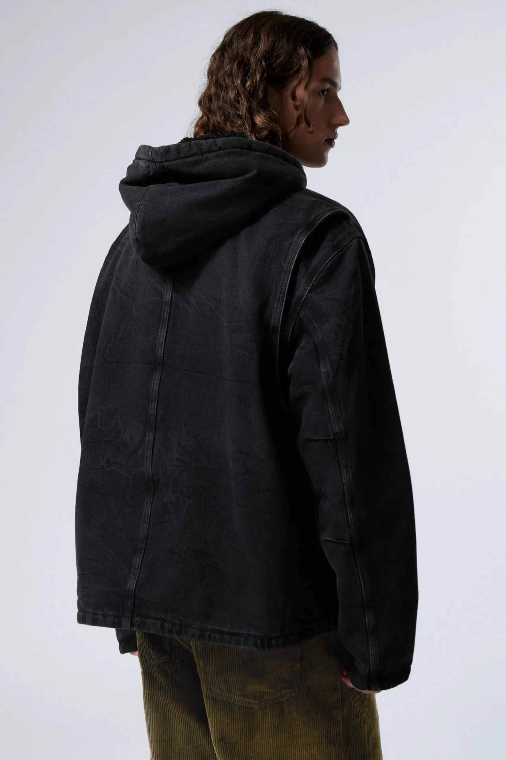 Weekday HOODED DENIM PILE JACKET black tie Best Sale
