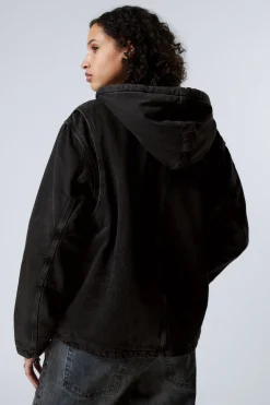 Weekday HOODED DENIM PILE JACKET black tie Best Sale