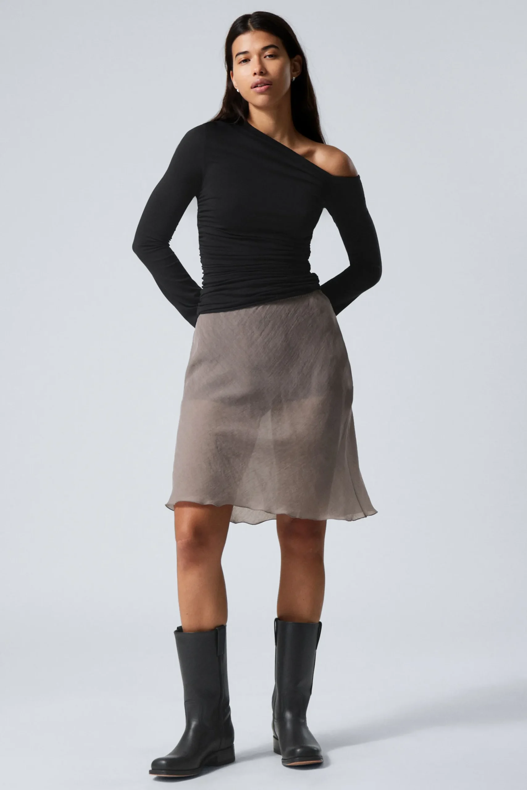 Weekday KNEE-LENGTH PULL-ON SKIRT dark mole Fashion