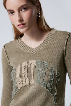 Weekday KNITTED PATCH-PRINT COTTON SWEATER washed beige heartbeat Cheap