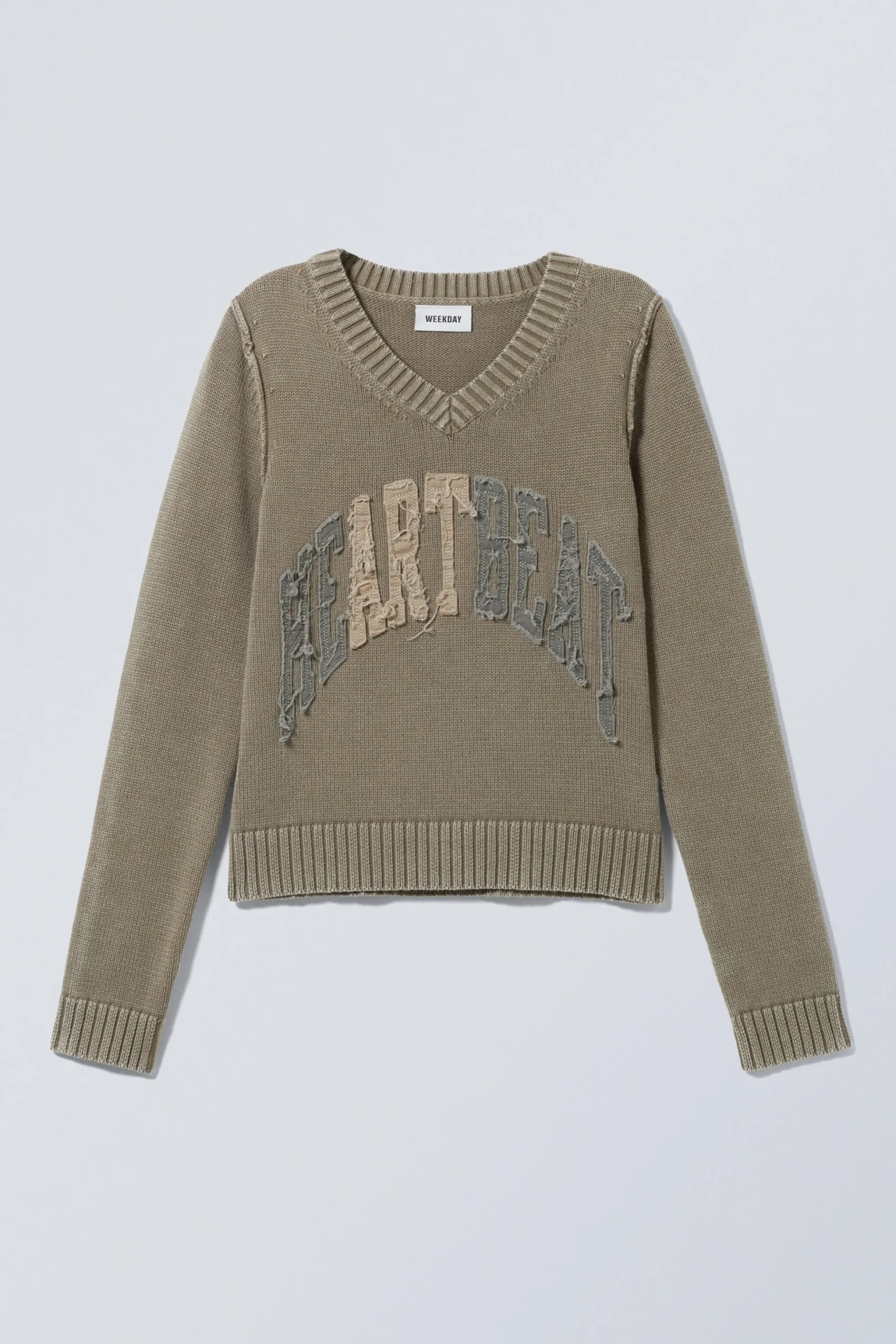 Weekday KNITTED PATCH-PRINT COTTON SWEATER washed beige heartbeat Cheap