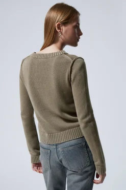 Weekday KNITTED PATCH-PRINT COTTON SWEATER washed beige heartbeat Cheap