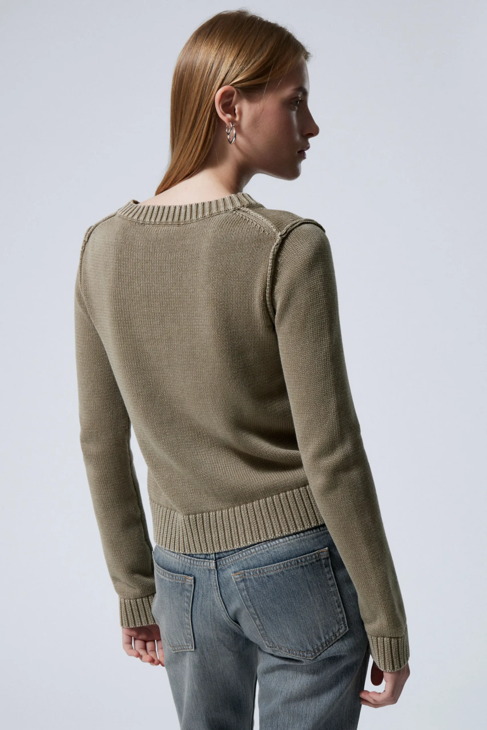 Weekday KNITTED PATCH-PRINT COTTON SWEATER washed beige heartbeat Cheap