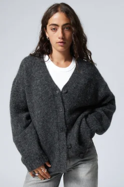 Weekday KNITTED SINGLE-BREASTED CARDIGAN dark grey melange Shop