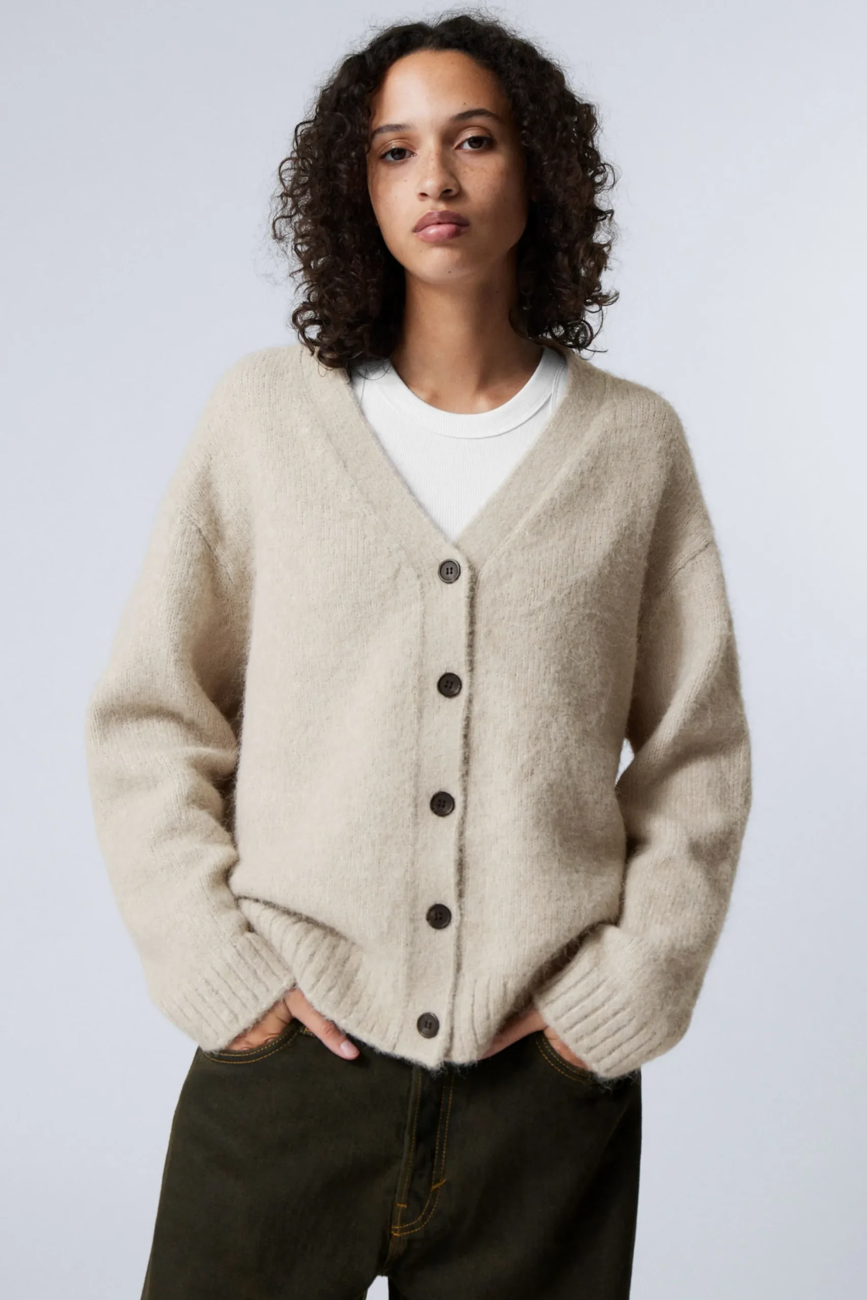 Weekday KNITTED SINGLE-BREASTED CARDIGAN dusty beige Outlet
