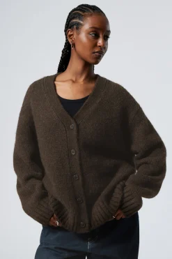 Weekday KNITTED SINGLE-BREASTED CARDIGAN dark brown Cheap