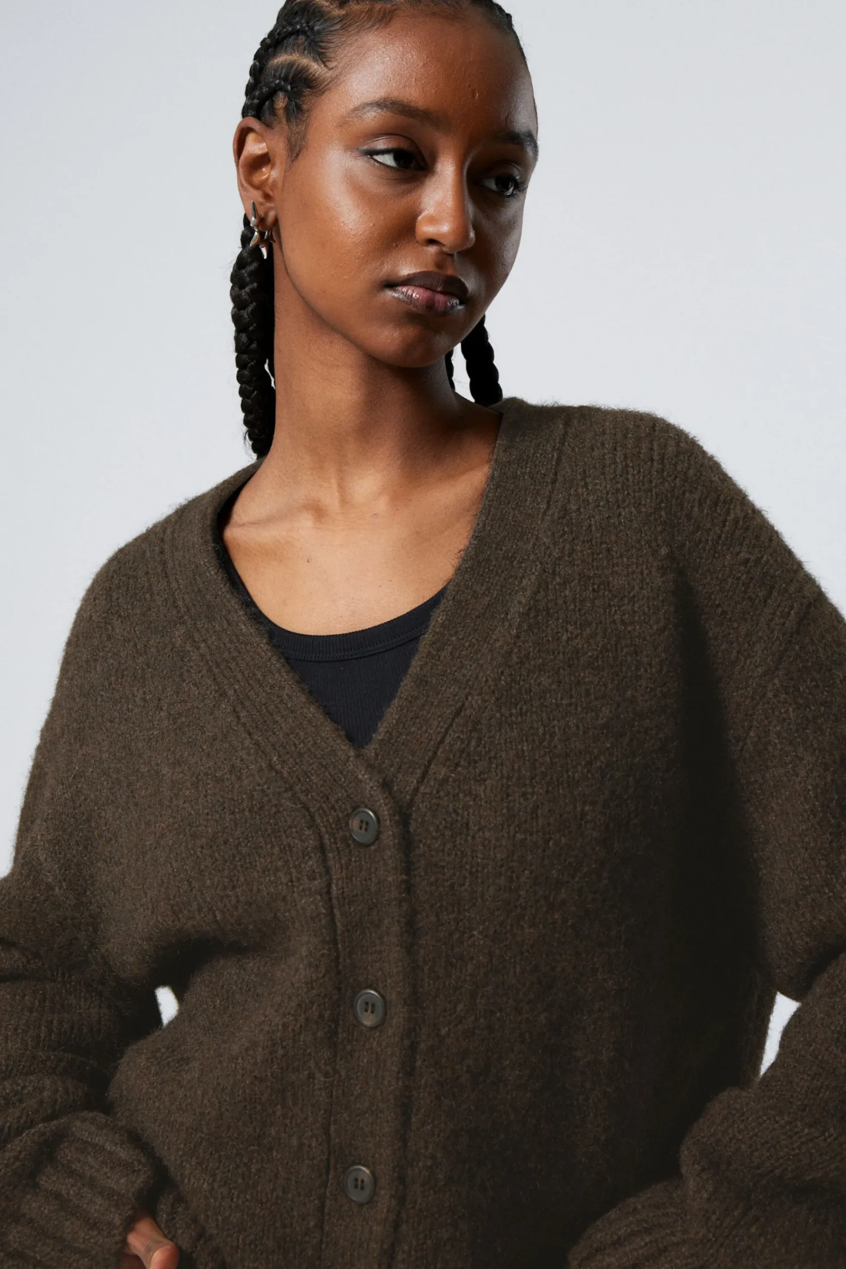Weekday KNITTED SINGLE-BREASTED CARDIGAN dark brown Cheap