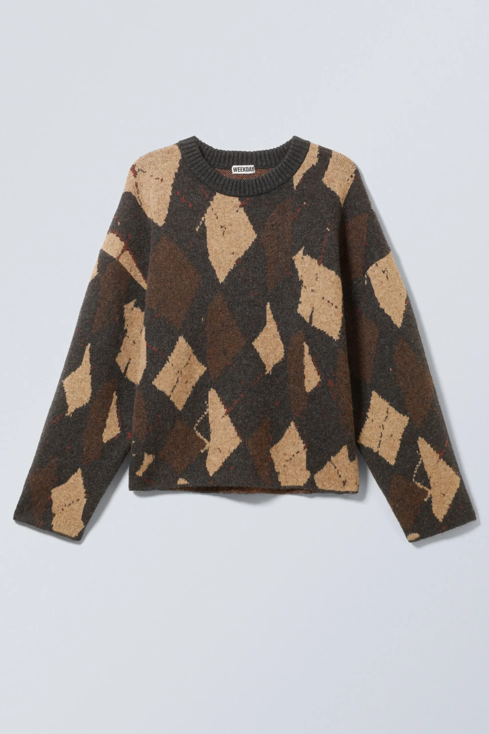 Weekday KNITTED TWISTED ARGYLE SWEATER dark grey brown argyle New