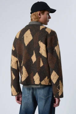 Weekday KNITTED TWISTED ARGYLE SWEATER dark grey brown argyle New