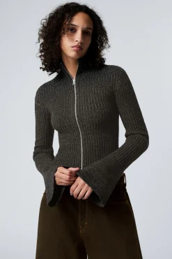Weekday KNITTED ZIP CARDIGAN black Discount