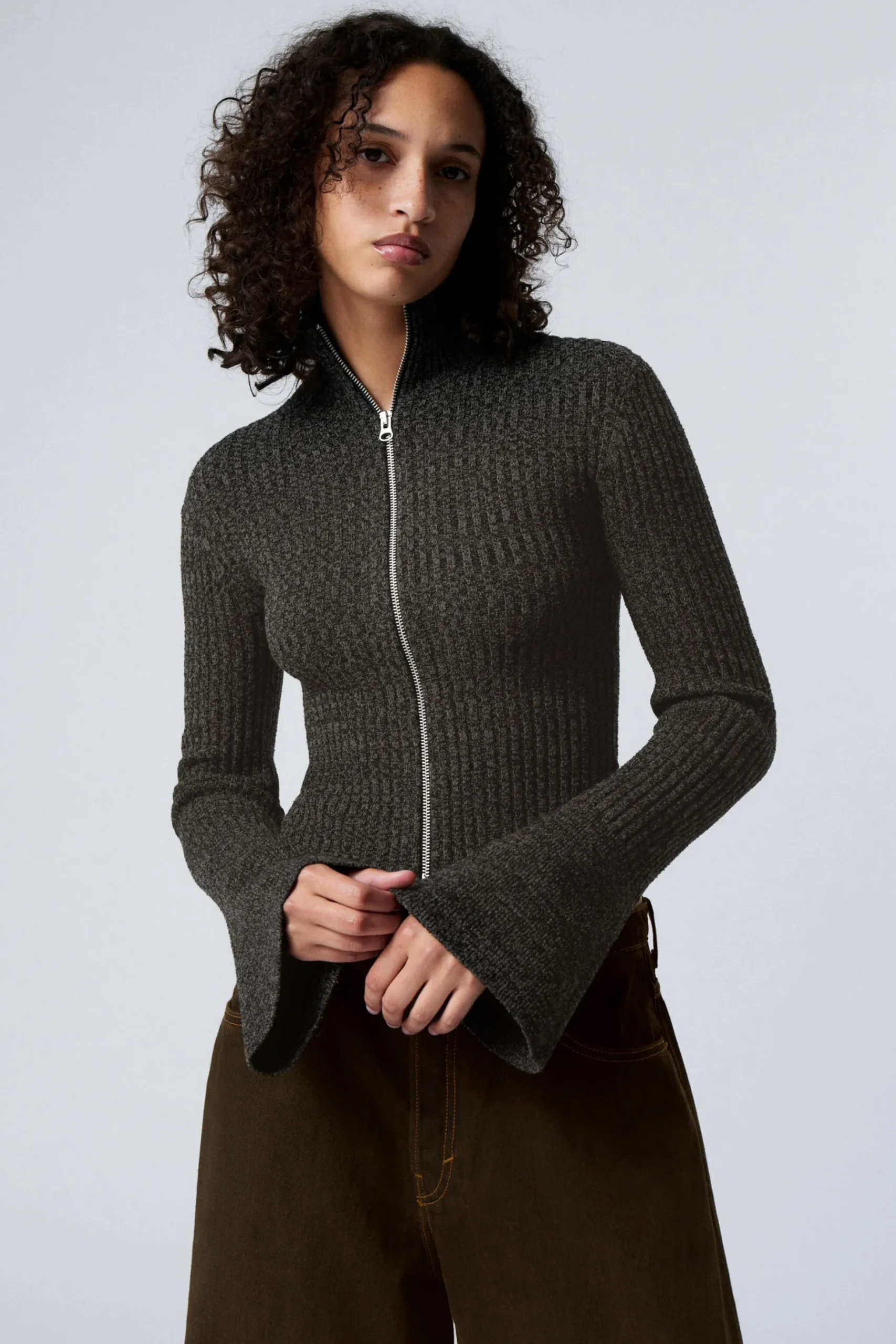 Weekday KNITTED ZIP CARDIGAN black Discount