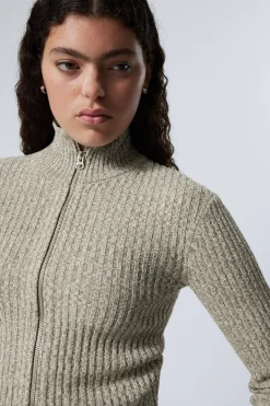 Weekday KNITTED ZIP CARDIGAN dusty beige New
