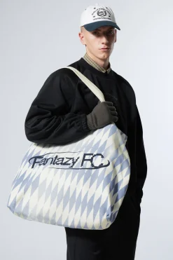 Weekday LARGE MERCH TOTE BAG white & blue fantazy fc Discount