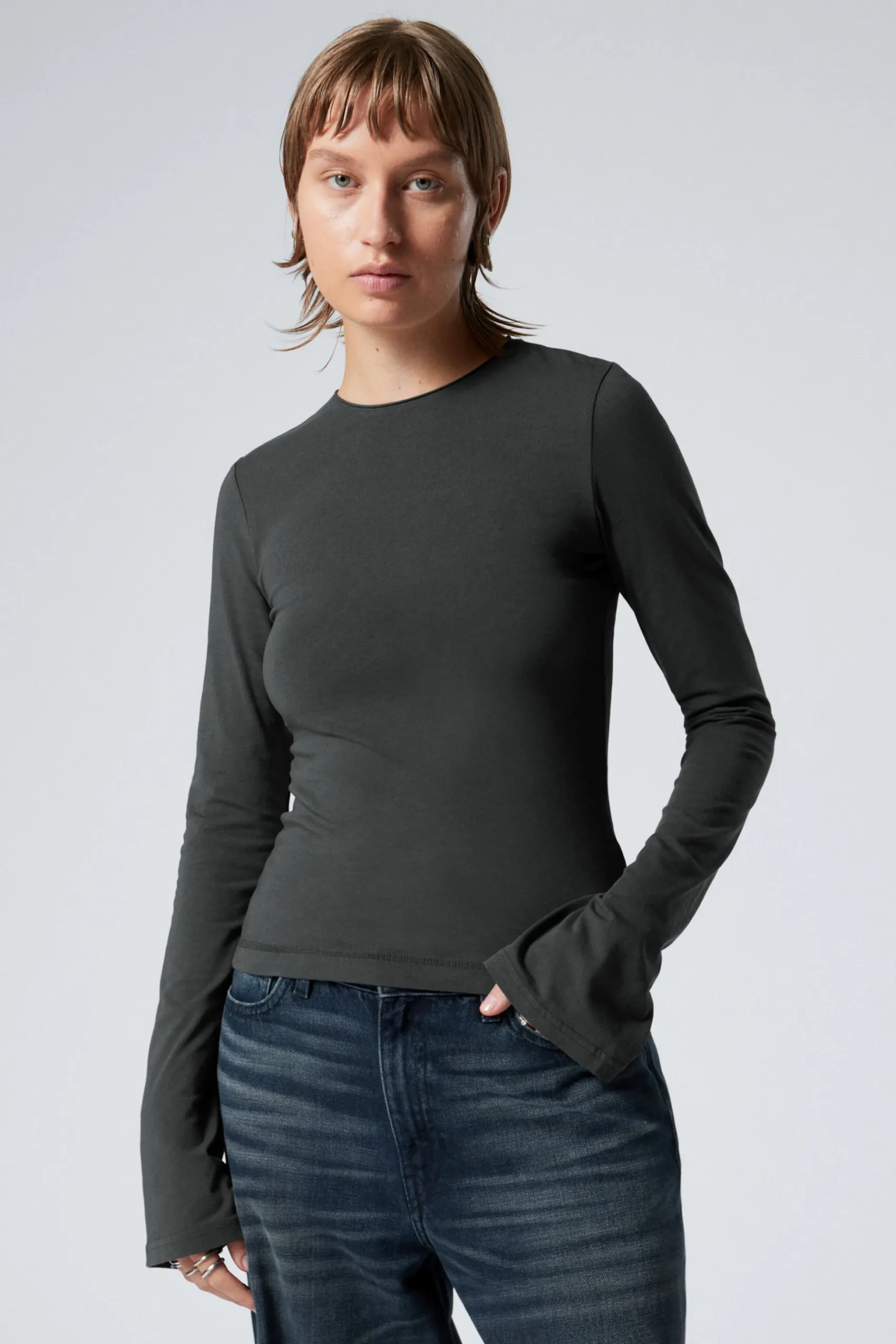 Weekday LONG SLEEVE COTTON TOP washed black Store
