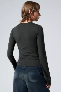 Weekday LONG SLEEVE COTTON TOP washed black Store