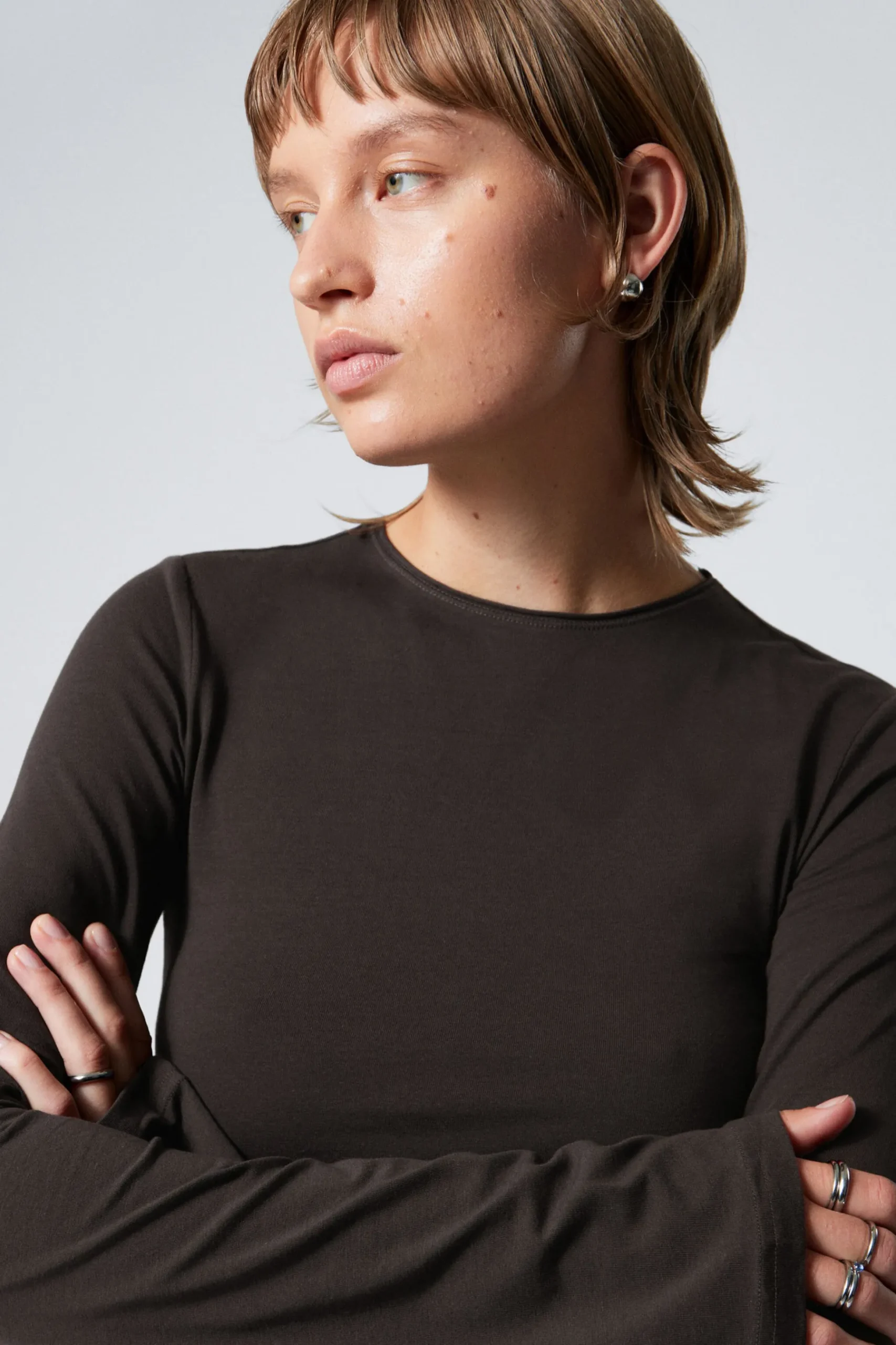Weekday LONG SLEEVE COTTON TOP dark brown Sale