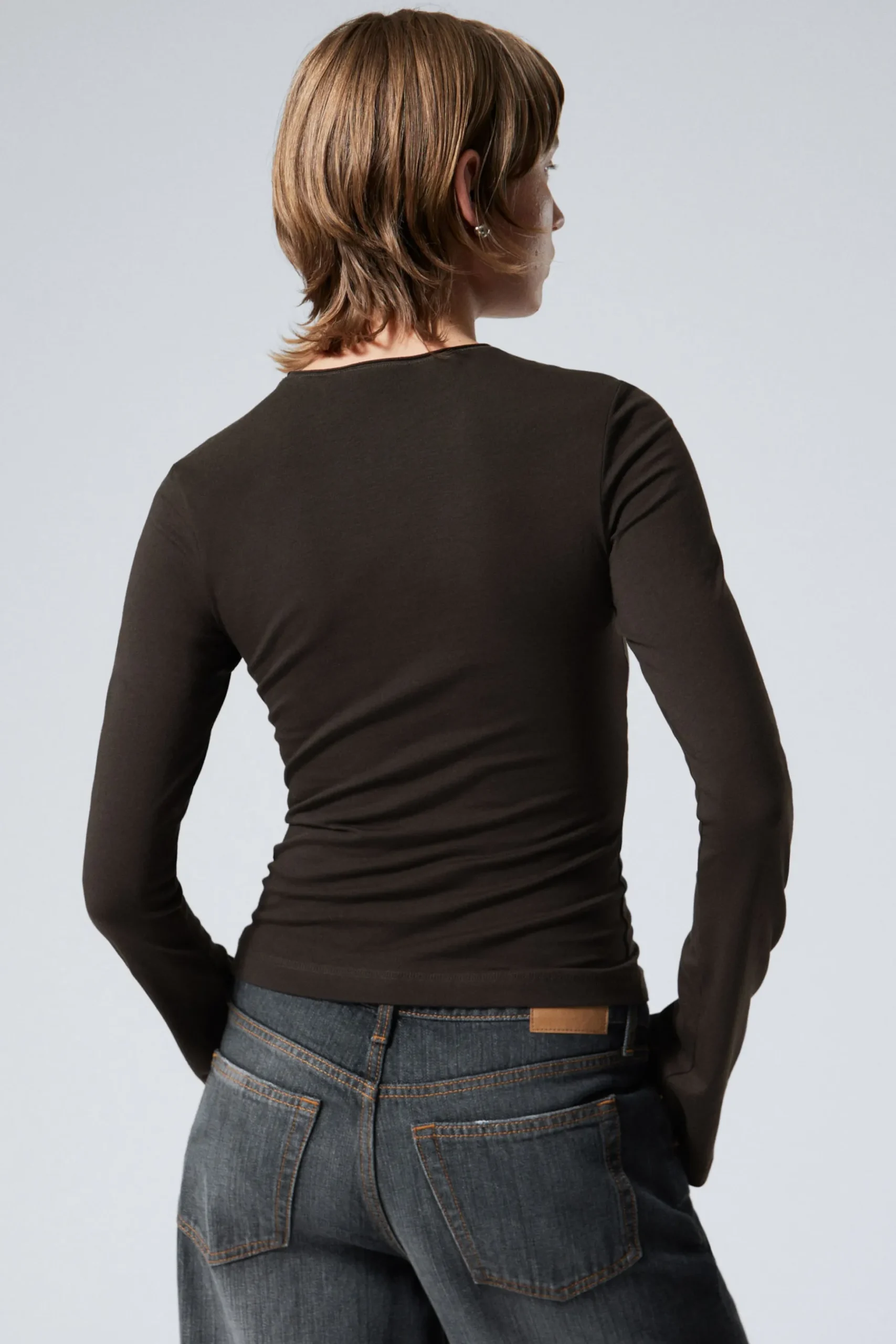 Weekday LONG SLEEVE COTTON TOP dark brown Sale