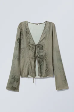 Weekday LONG SLEEVE TIE BLOUSE dusty mole snake print Sale