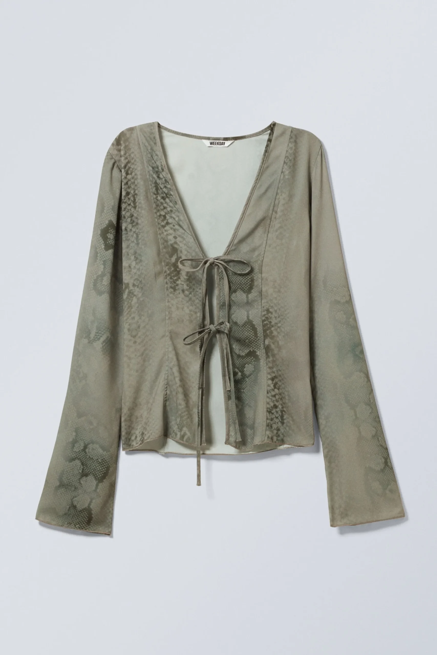 Weekday LONG SLEEVE TIE BLOUSE dusty mole snake print Sale