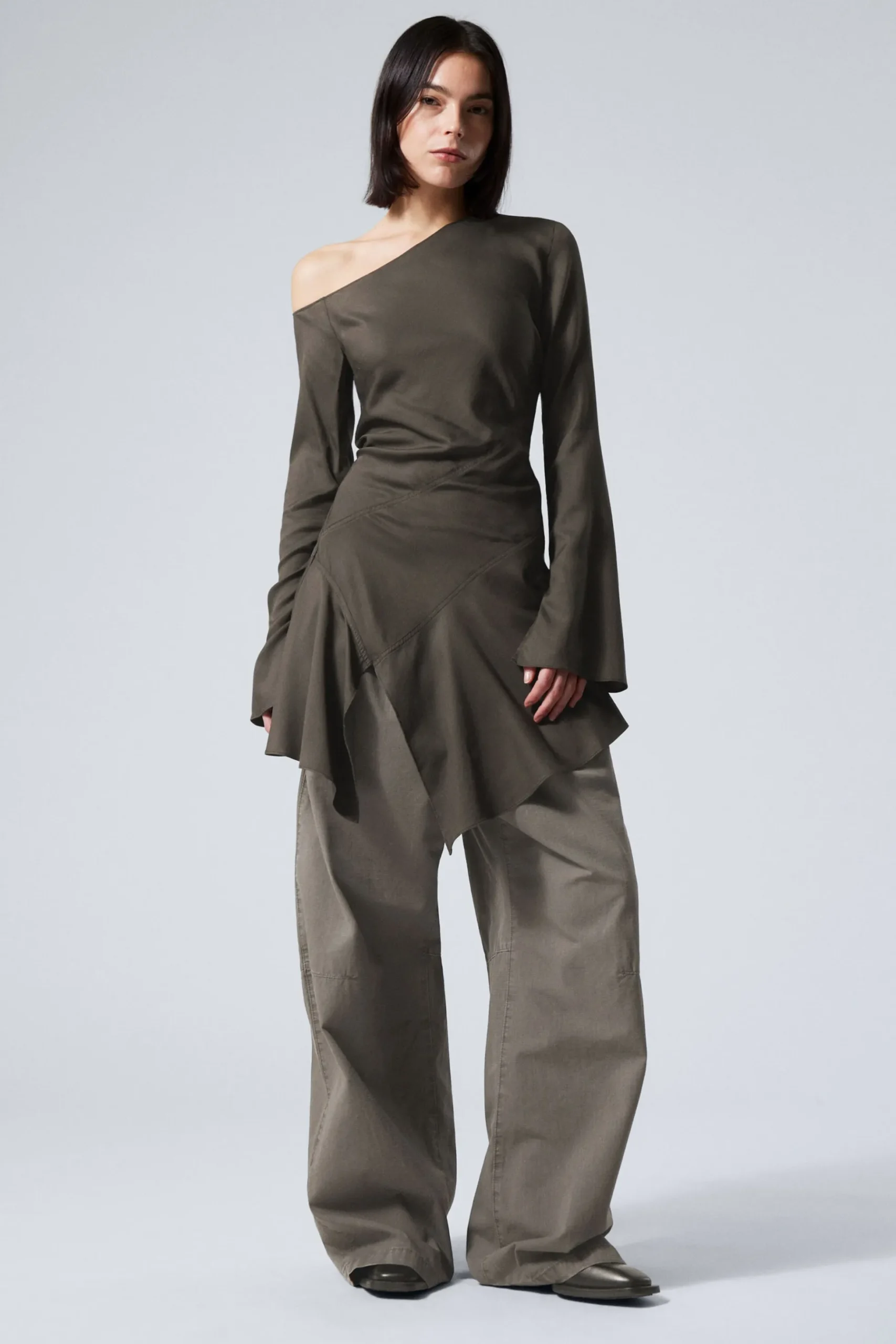 Weekday LONG-SLEEVED ASYMMETRIC MINI DRESS dark grey New