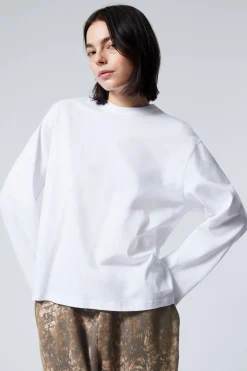 Weekday LONG-SLEEVED BOXY COTTON T-SHIRT white Cheap