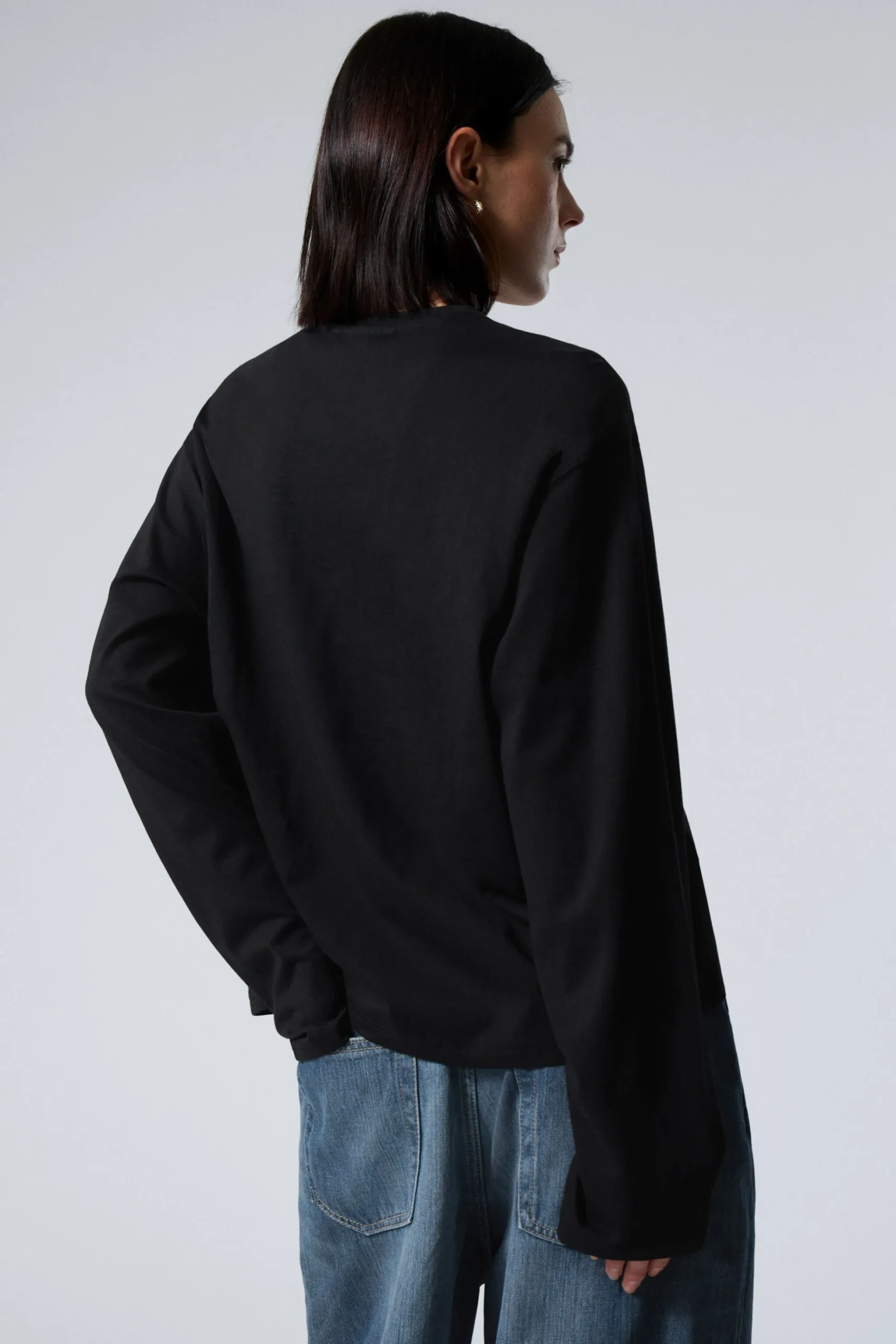 Weekday LONG-SLEEVED BOXY COTTON T-SHIRT black Online