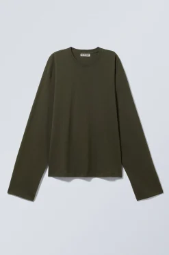 Weekday LONG-SLEEVED BOXY COTTON T-SHIRT dark khaki green Online