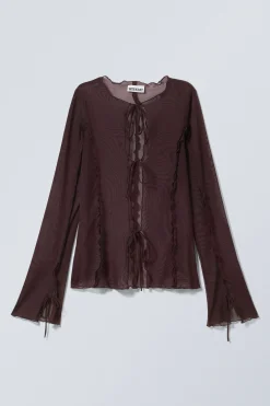 Weekday LONG-SLEEVED MESH TIE TOP dark plum Discount