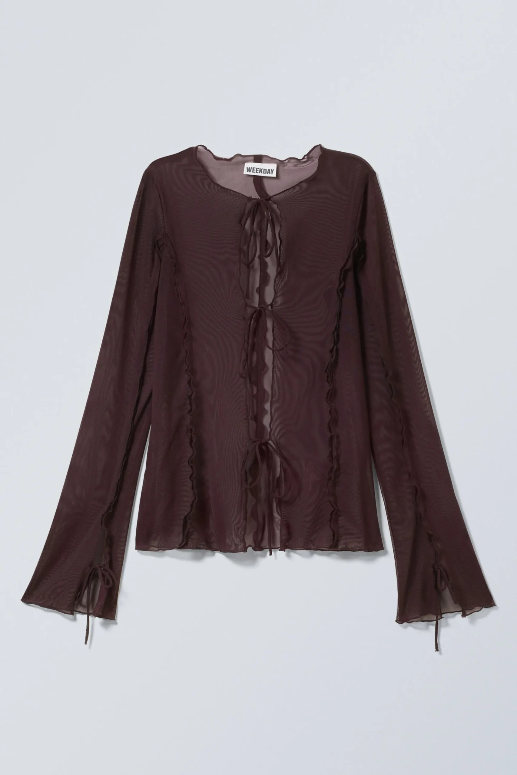 Weekday LONG-SLEEVED MESH TIE TOP dark plum Discount