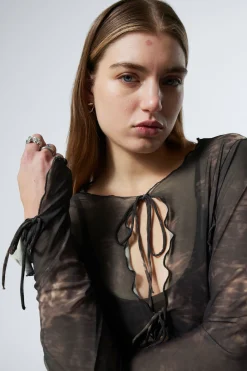 Weekday LONG-SLEEVED MESH TIE TOP patterned dark plum Discount
