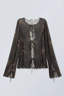 Weekday LONG-SLEEVED MESH TIE TOP patterned dark plum Discount