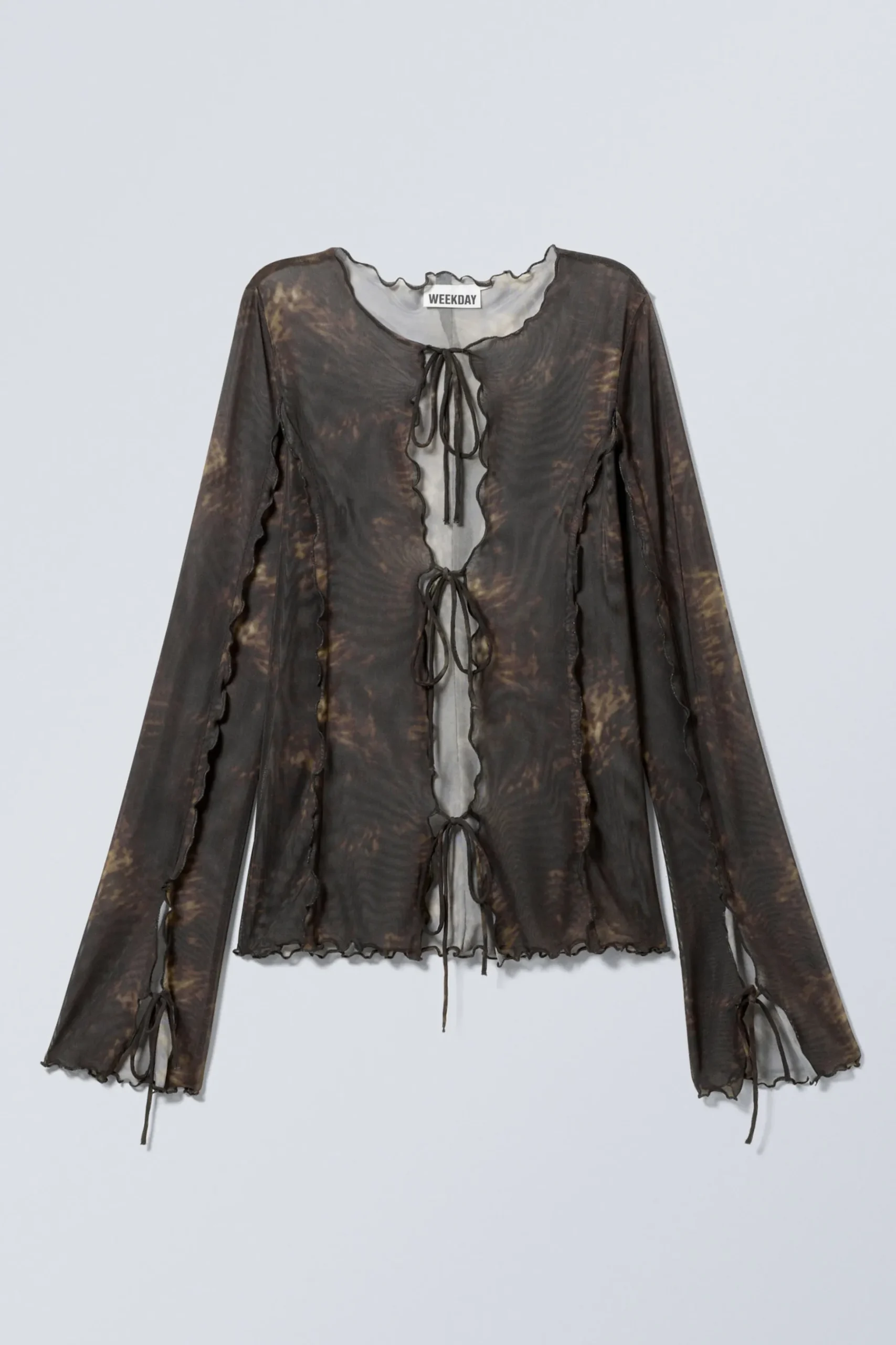 Weekday LONG-SLEEVED MESH TIE TOP patterned dark plum Discount