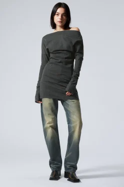 Weekday LONG-SLEEVED OFF-SHOULDER MINI DRESS washed black Online