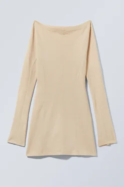 Weekday LONG-SLEEVED OFF-SHOULDER MINI DRESS light beige Clearance
