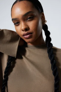 Weekday LONG-SLEEVED OVERSIZED COTTON TOP washed dark khaki Discount