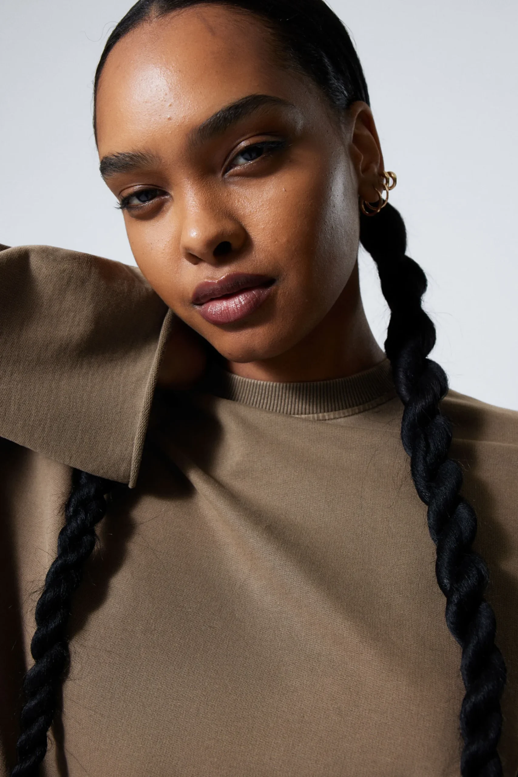 Weekday LONG-SLEEVED OVERSIZED COTTON TOP washed dark khaki Discount
