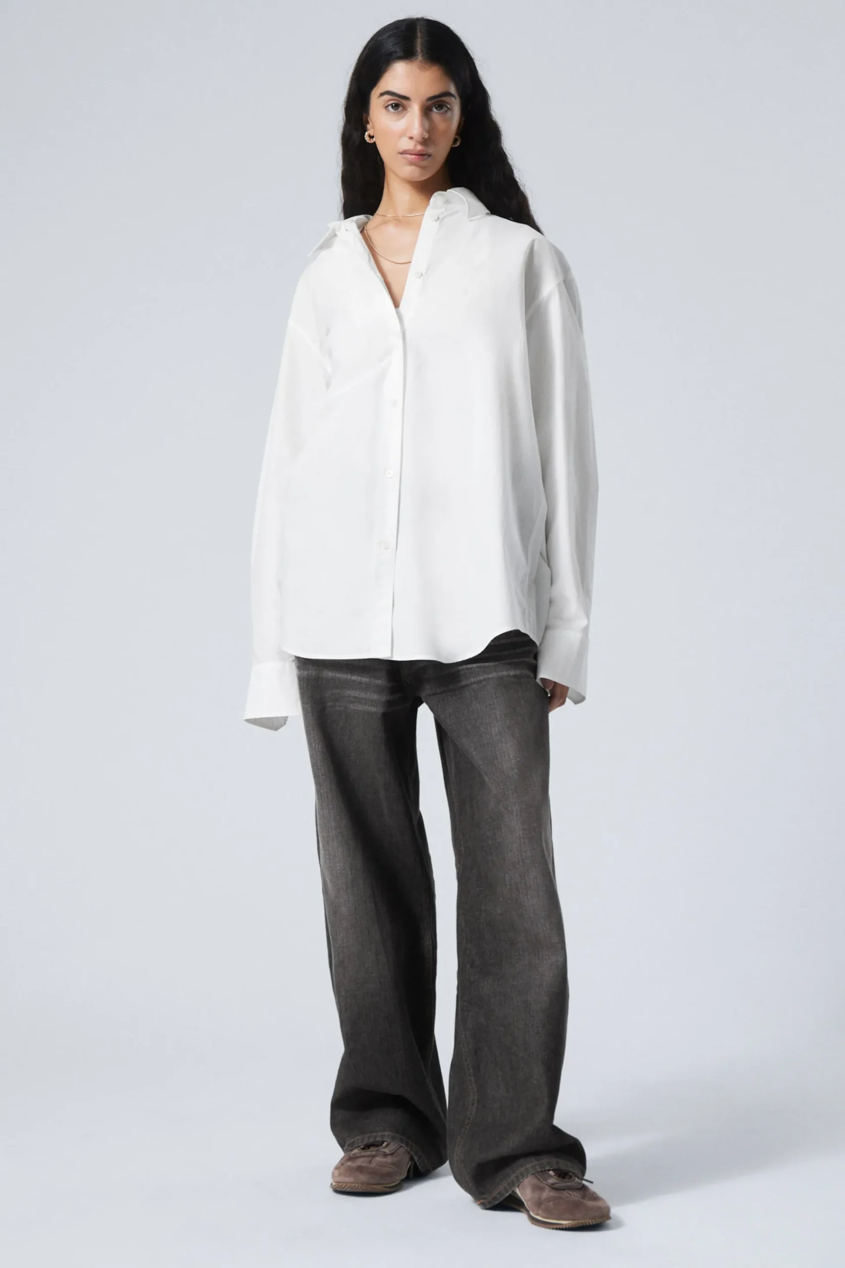 Weekday LONG-SLEEVED OXFORD COTTON SHIRT white Flash Sale