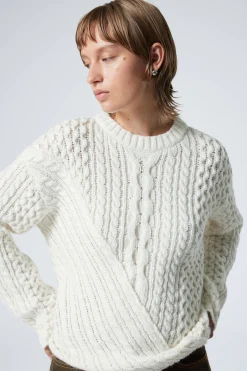 Weekday LOOSE CABLE-KNIT SWEATER white Cheap