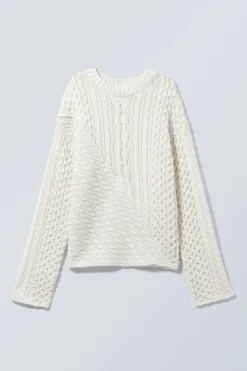 Weekday LOOSE CABLE-KNIT SWEATER white Cheap