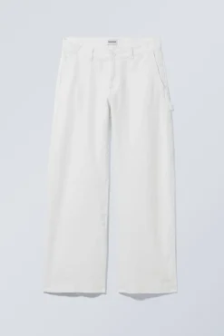 Weekday LOOSE CARPENTER LINEN BLEND TROUSERS white Hot