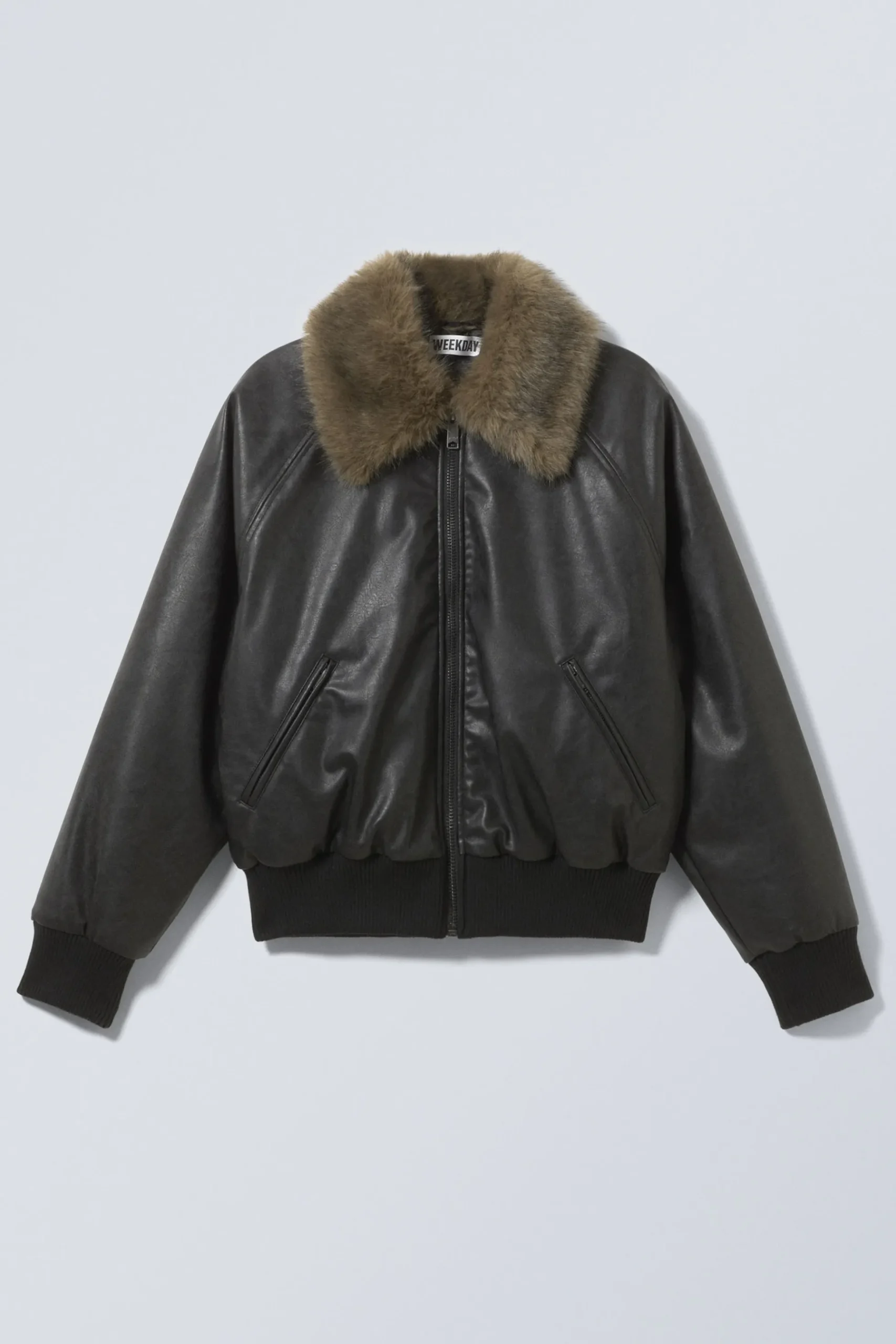 Weekday LOOSE FIT FAUX LEATHER BOMBER JACKET black New