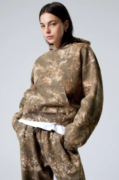 Weekday LOOSE FIT PRINTED HOODIE khaki woodland Clearance