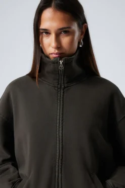 Weekday LOOSE FUNNEL NECK ZIP CARDIGAN washed dark grey Online