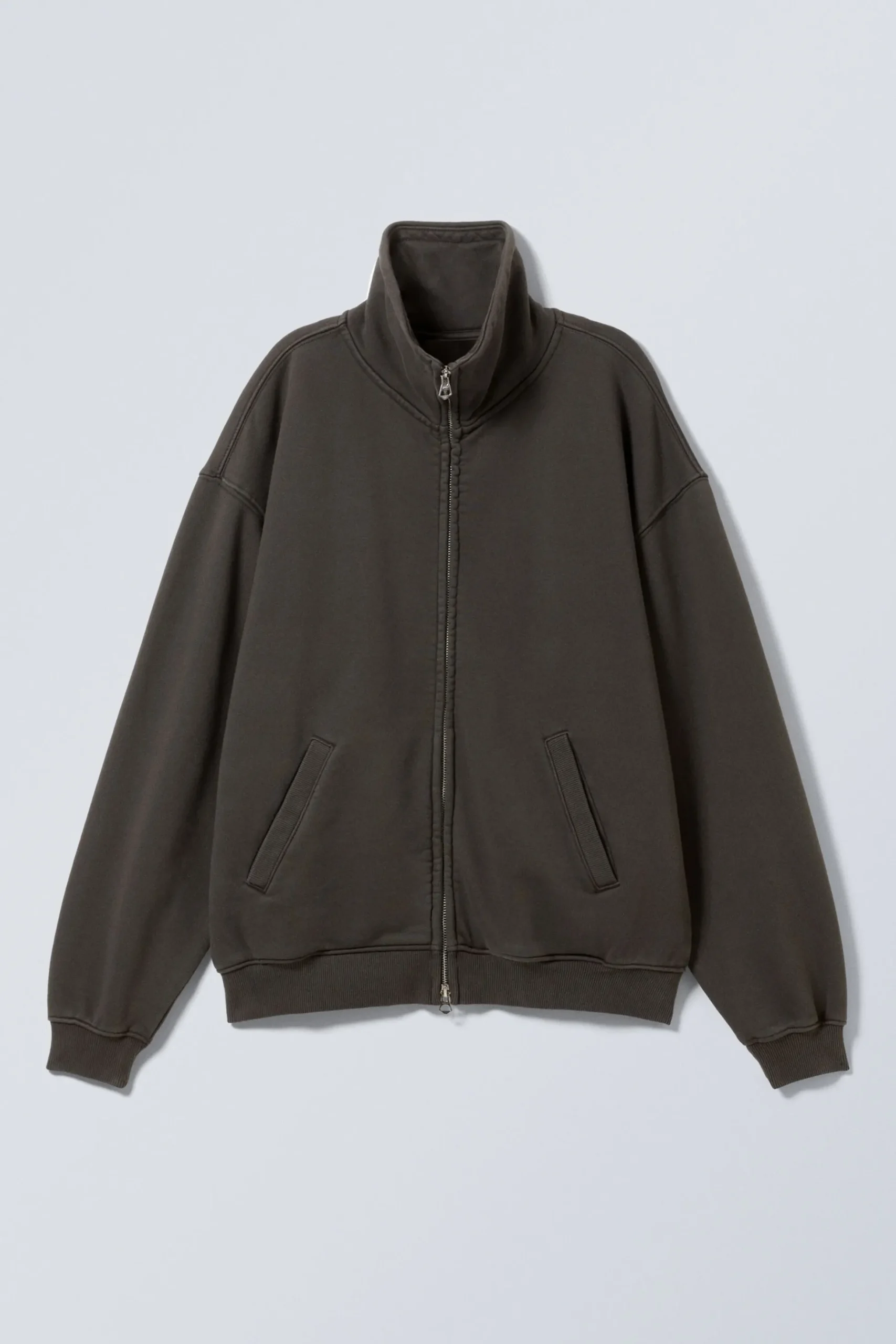 Weekday LOOSE FUNNEL NECK ZIP CARDIGAN washed dark grey Online