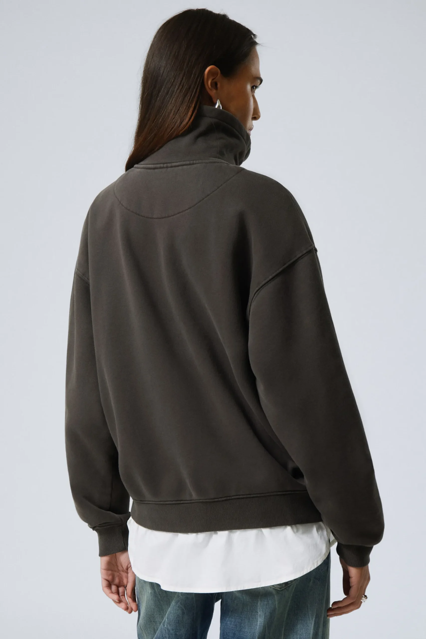 Weekday LOOSE FUNNEL NECK ZIP CARDIGAN washed dark grey Online