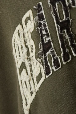Weekday LOOSE GRAPHIC HEAVYWEIGHT HOODIE dark khaki green heartbeat Outlet